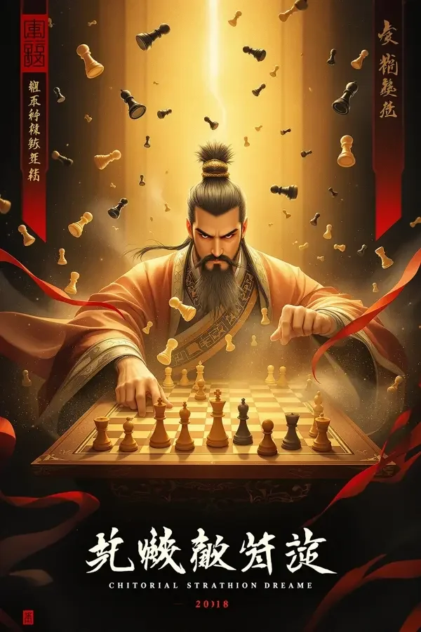 墨青棋局 - 蜜桃影视 权谋剧集墨青棋局海报,烛光下的围棋棋盘与墨青色调的宫廷剪影